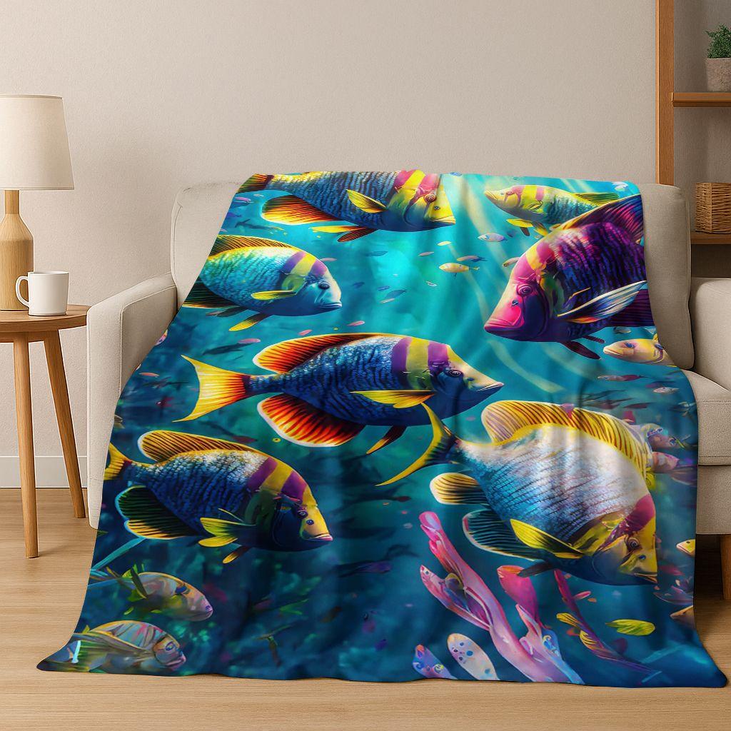 Dream Underwater World Sea Dolphin Turtle Coral Art Flannel Blanket,Cozy Soft Throw Blanket for Home Bedroom Bed Sofa Gift Kids