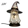 Fantasy Cat Shaped Table Lamp Black Witch Hat Lamp, with Dreamy Purple Light, Pink Ambient Desk Light Gothic Retro Halloween Ornament, for Bedroom