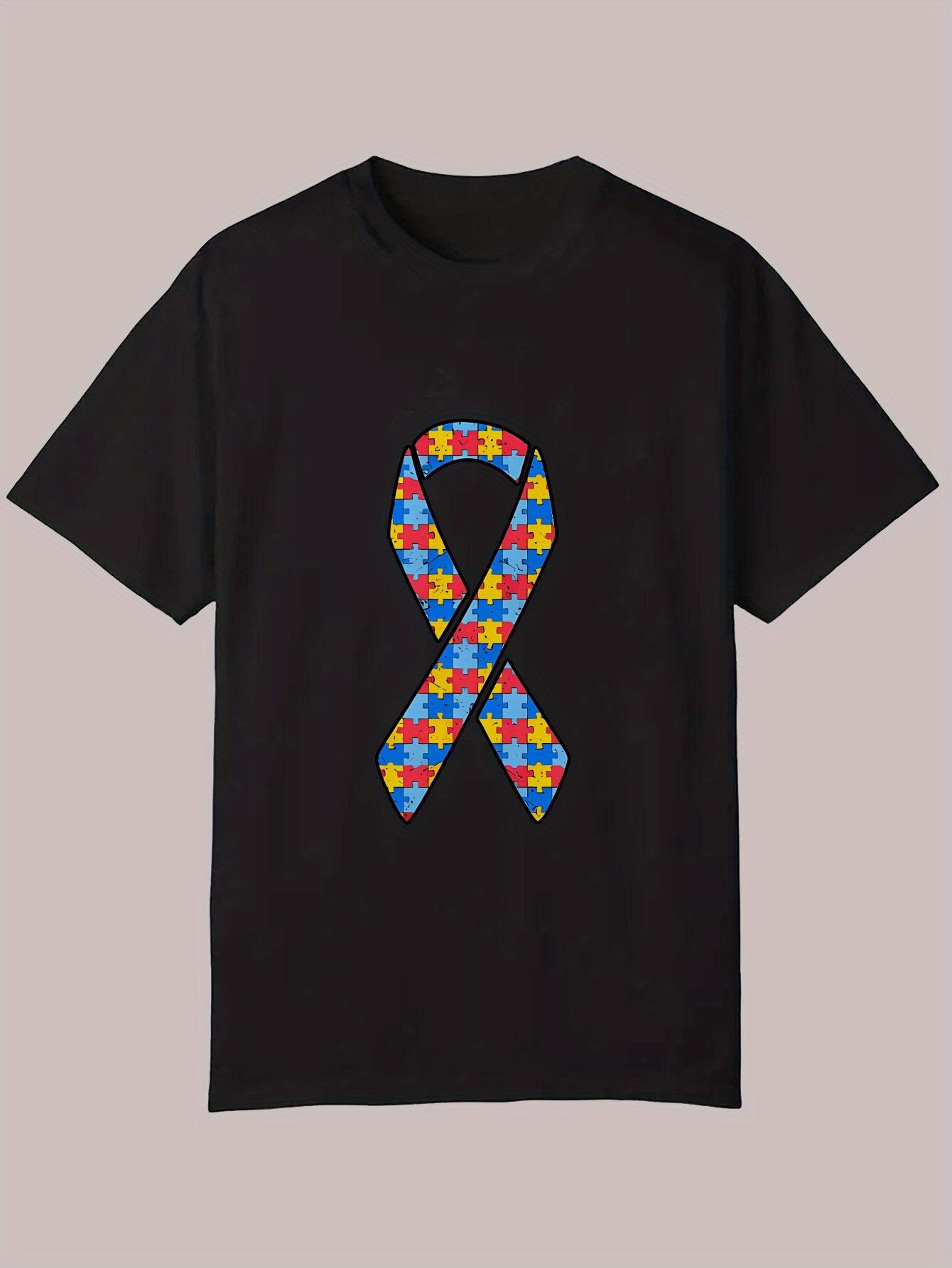 Casual Summer T-shirt - Black Polyester Crew Neck with Colorful Heart Ribbon Design L