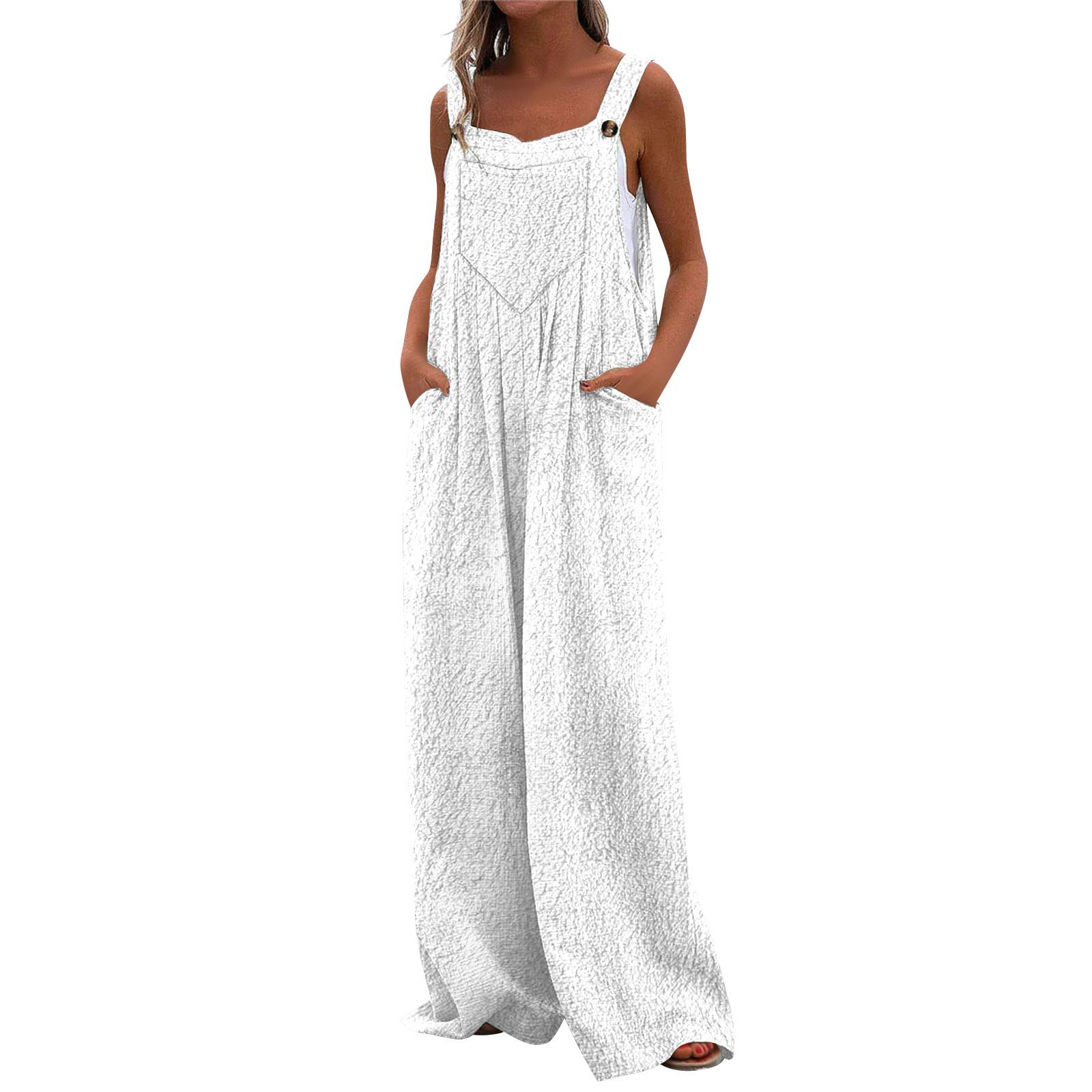 

Женский модный повседневный свободный фланелевый однотонный комбинезон с карманами XL белый