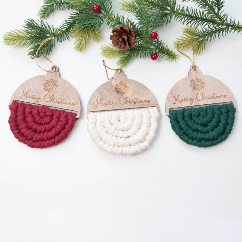 6pcs DIY Woven Rope Christmas Tree Ornaments Unfinished Wood Slices Decorations