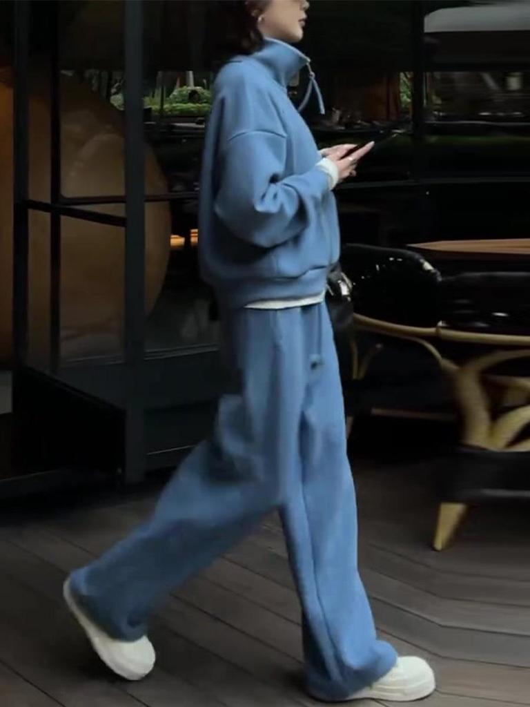 2025 Autumn/Winter Casual Warm Luxury Loose Wide-Leg Pants Two-Piece Set