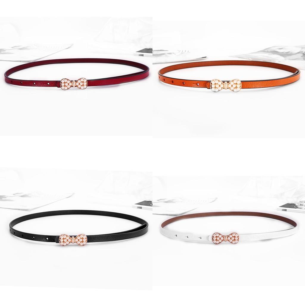 Leather Waist Belt For Women With Pearl Butterfly Decor Summer Casual Dress Accessory