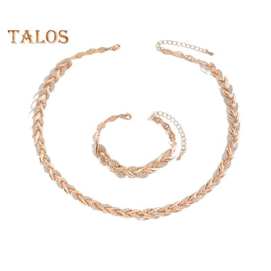 

2 шт./компл. женский комплект ювелирных изделий в форме листьев, инкрустированный стразами, регулируемая длина, ожерелье, браслет, набор для вечеринки, свадьбы, декора розового золота