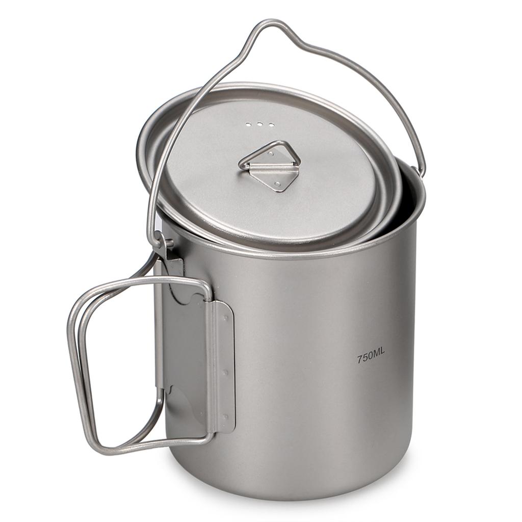 Ultraleichter 750ml Titan Topf Tragbarer Titan Wasserbecher Tasse mit Deckel und Klappgriff Outdoor Camping Kochen