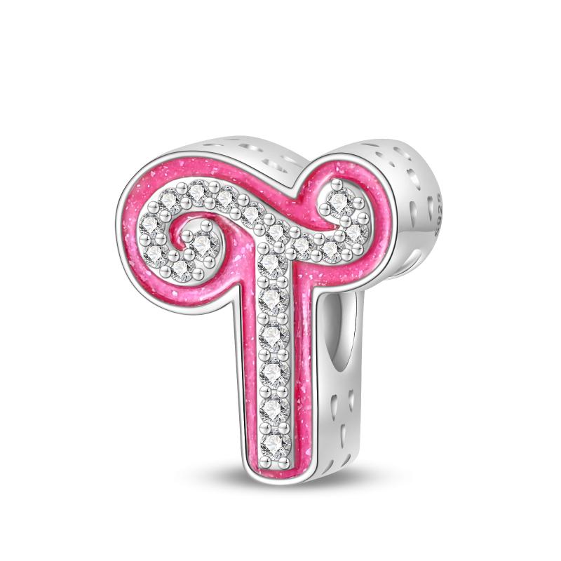 Kupferanhänger passend für 3 mm Armbänder Pavé Rosa Zirkon A-Z 26 englische Buchstaben Alphabetperlen DIY Schmuck für Mädchen Frauen