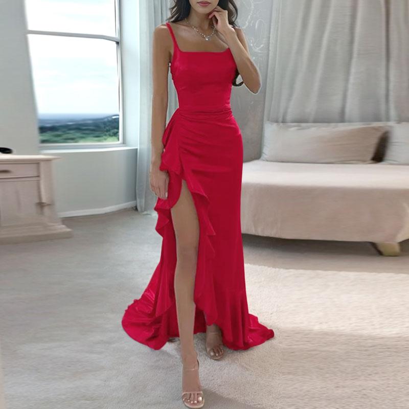

ZANZEA Women Party Sleeveless Waist Satin Ruffle Hem Suspender Dresses S