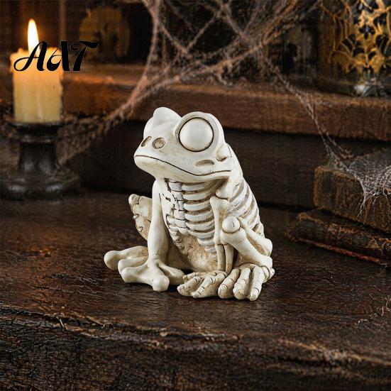 Distressed Retro Style Statues Halloween Skeleton Frog Figurine, Resin Animal Bone Statue for Bar Haunted Horror Props House, Spooky Gothic