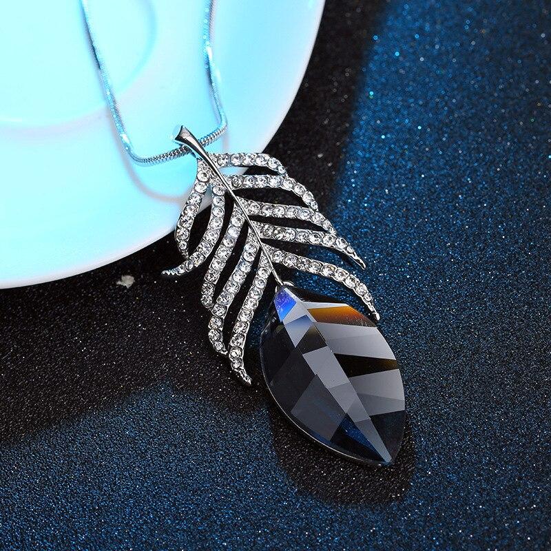 Sparkling Crystal Leaf Long Necklace For Women Bijoux Statement Pendants New Fashion Jewelry