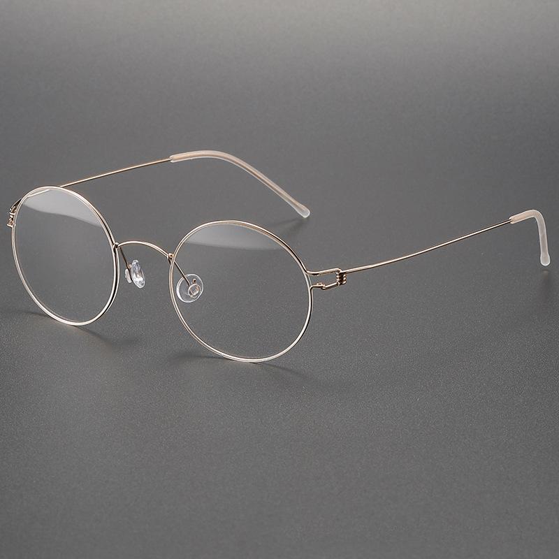 

Round Handmade Fine Metal Eyeglass Frames Ultra light Man Transparent Rim Morten Screwless Woman Air Titanium Eyeglass Frame New золотой