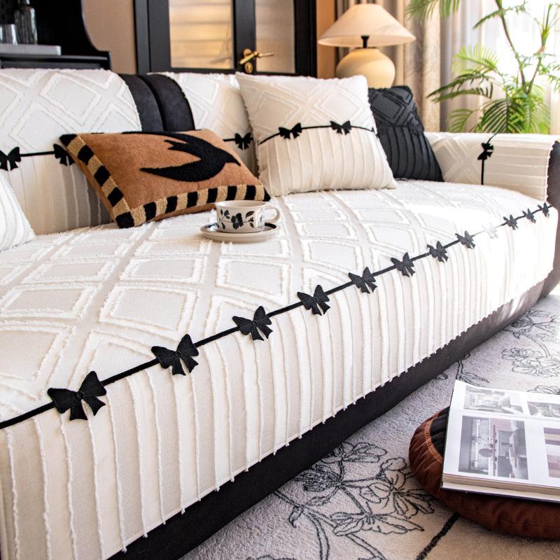 

French four-season universal sofa cushion 2025 new chenille leather sofa seat cushion fixed non-slip one-piece cover 70*70cm