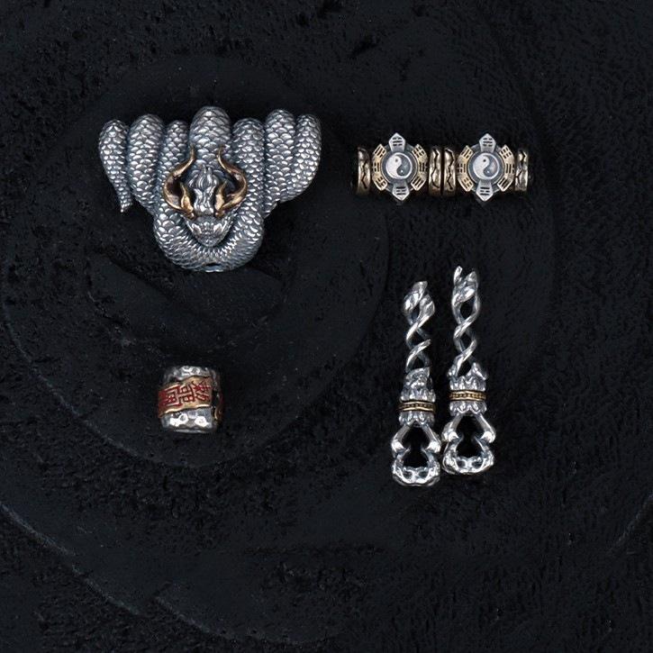 Personalized Teng Snake Set: Zodiac-Inspired Tibetan Daoist Hand String Ornaments DIY Parts Small Spacer Bead