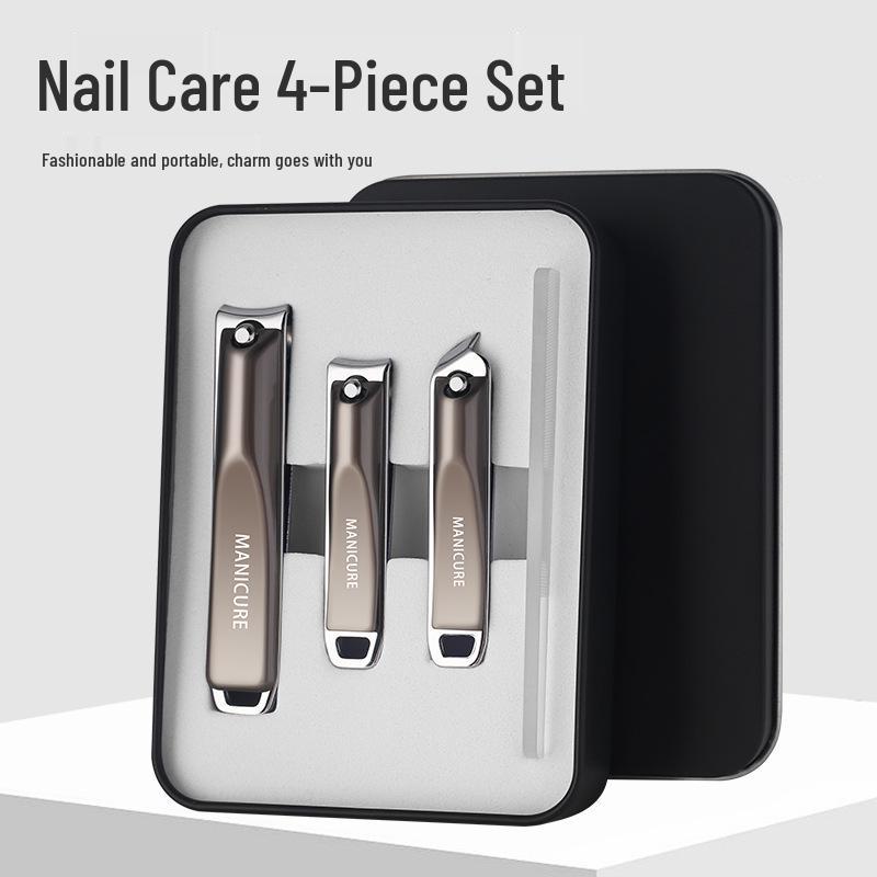 Splash-Proof Metal Nail Clipper Manicure Set - 4 Pieces