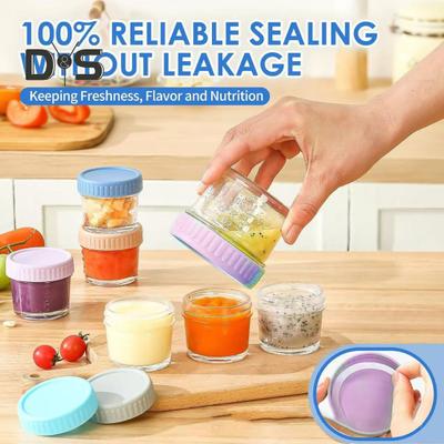 Contenitore per condimento per insalata in vetro a tenuta stagna da 2 once, piccole tazze per condimento per il pranzo, salsa di immersione con coperchi, bottiglia di marmellata riutilizzabile, regali di inaugurazione della casa