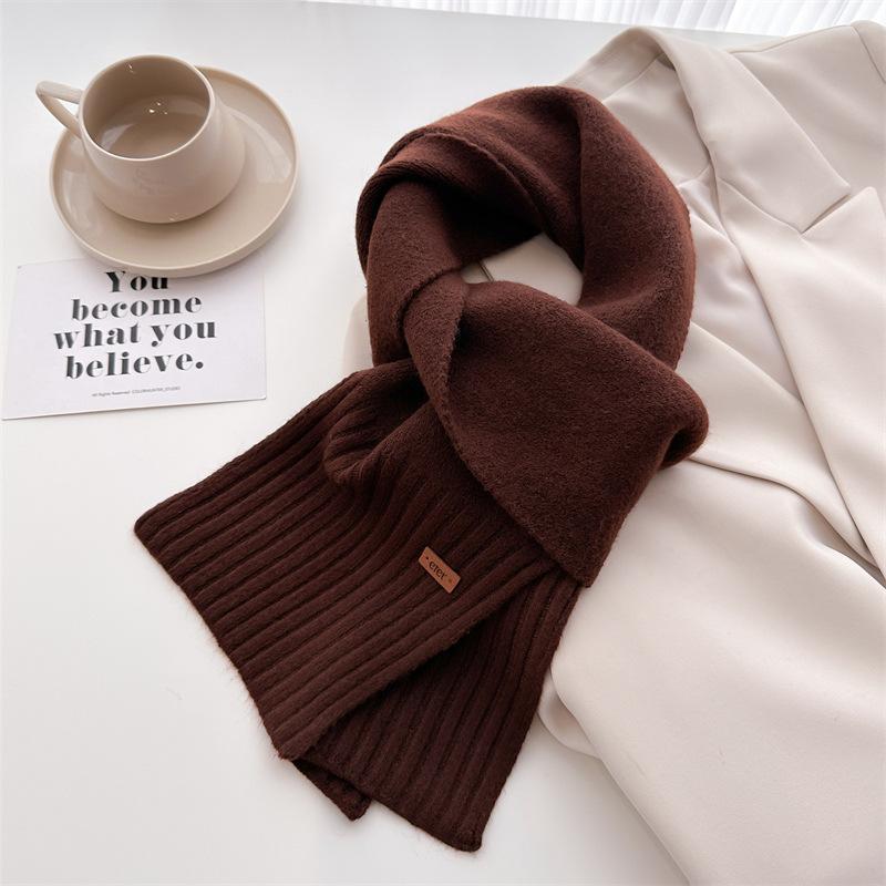 Korean Version Of Simple Soft Waxy Knitted Wool Scarf Medium And Long Shawl Scarf Versatile Warm And Cold Autumn And Winter Women