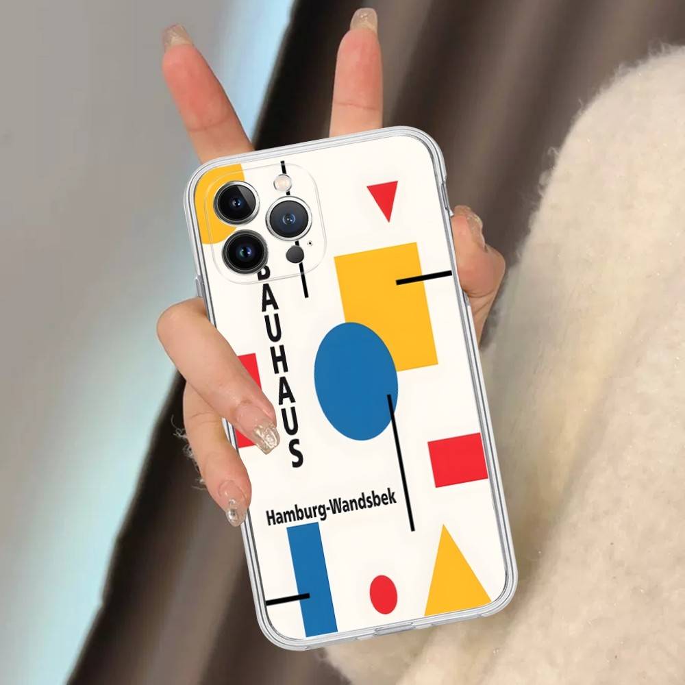 Abstract B-Bauhaus Geometric Art Transparent Phone Case For IPhone 16 15 14 13 12 11 Pro Max Plus Soft Cover