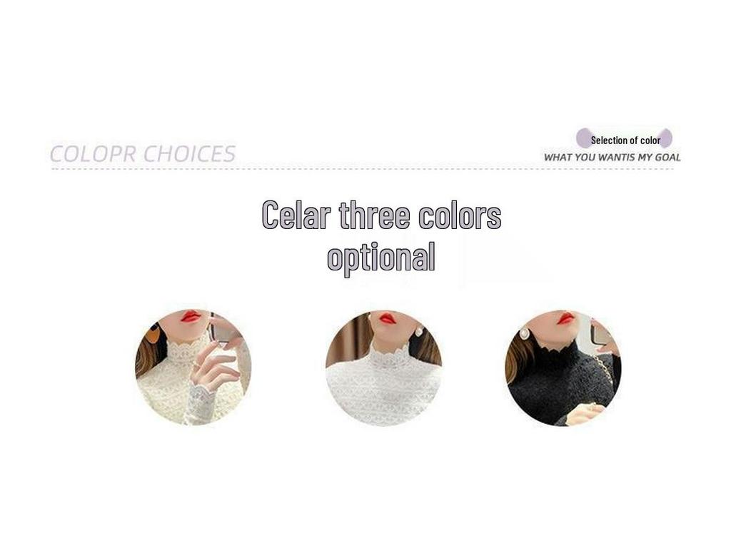 Top de iarnă cu gât înalt din dantelă pentru femei, căptușit cu fleece, cu croială slim fit - Călduros și versatil