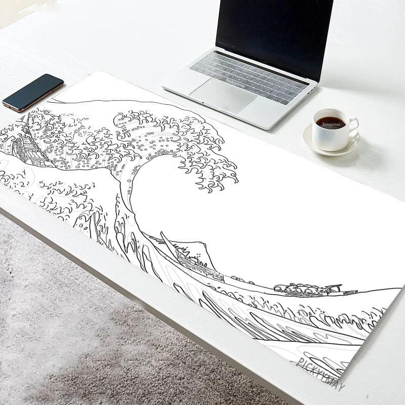 Japanese Great Wave Off Mouse Pad Large Mousepad Keyboards Gamers Deskpad Computer Laptop Keyboard Rubber Stitched Edges Mat