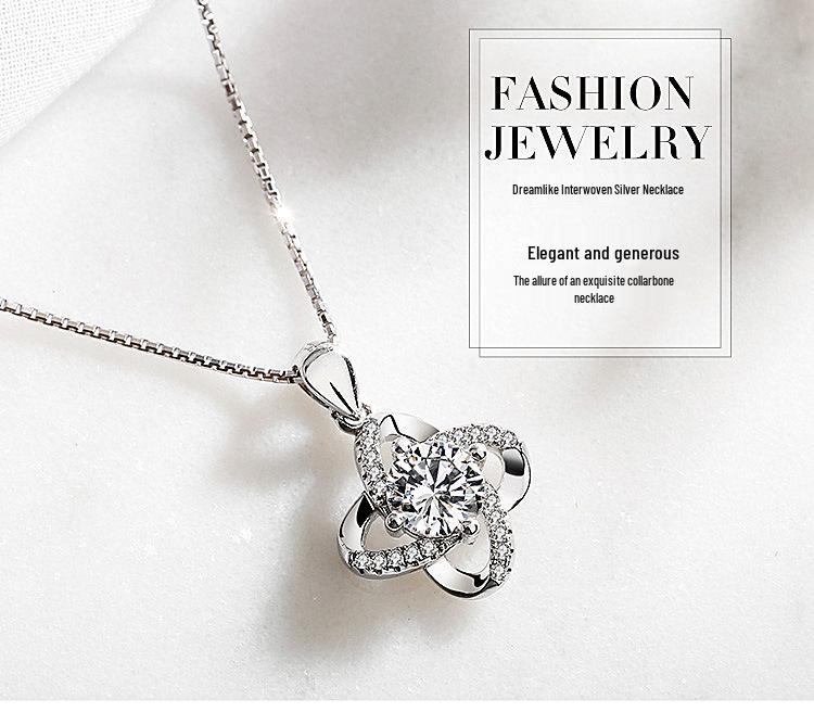 S925 Sterling Silver Floral Clavicle Necklace with Inlaid Diamonds - Elegant Women's Fashion Jewelry