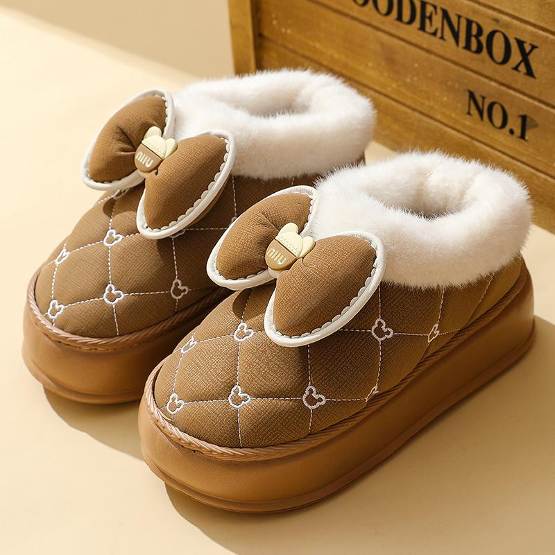 

Cotton slippers women s bows autumn and winter couples indoor home use thickened soft bottom plush slippers thickened to keep warm 40-41 темно-коричневого
