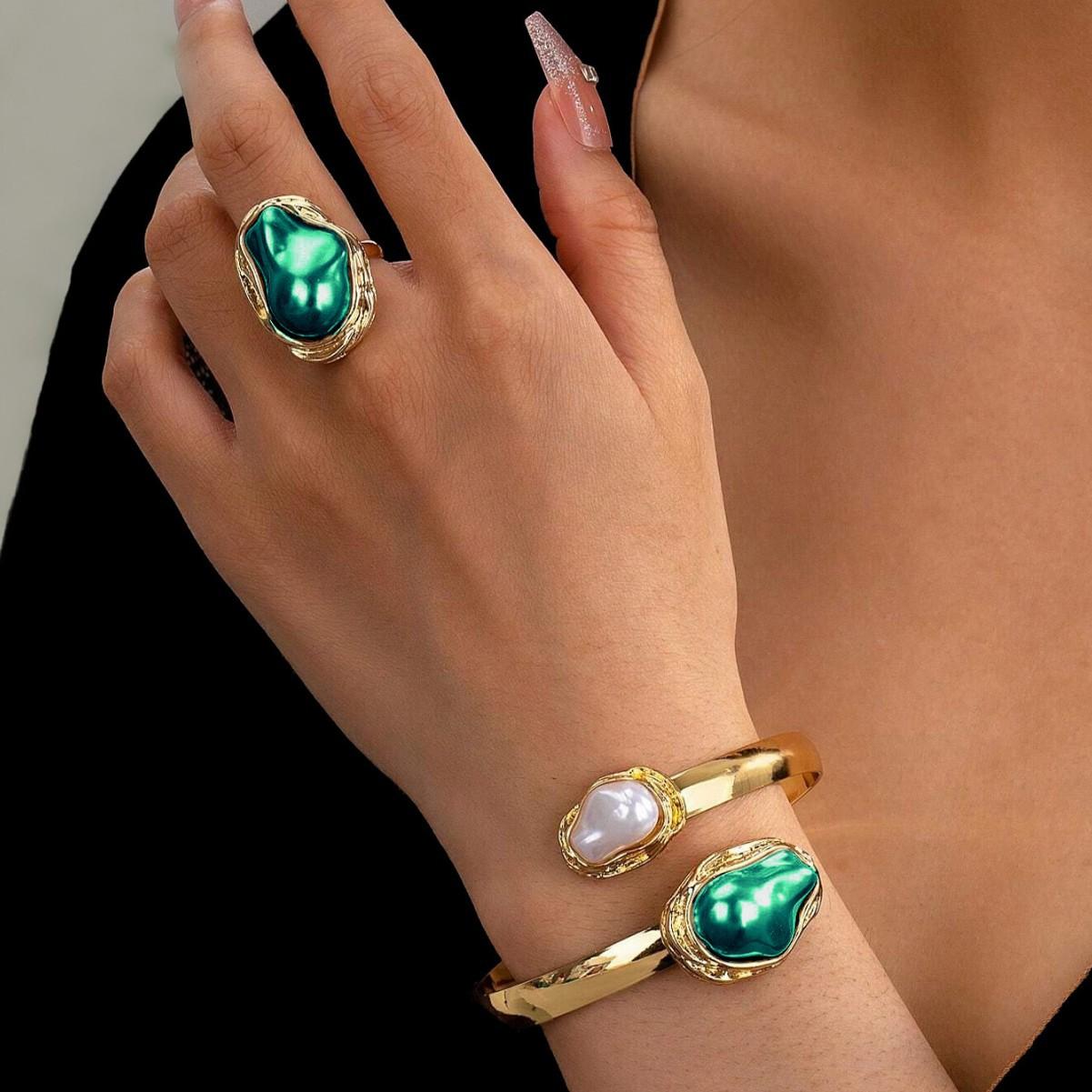 

Fashion Jewelry Set Bracelet Ring For Women Ladies зелений