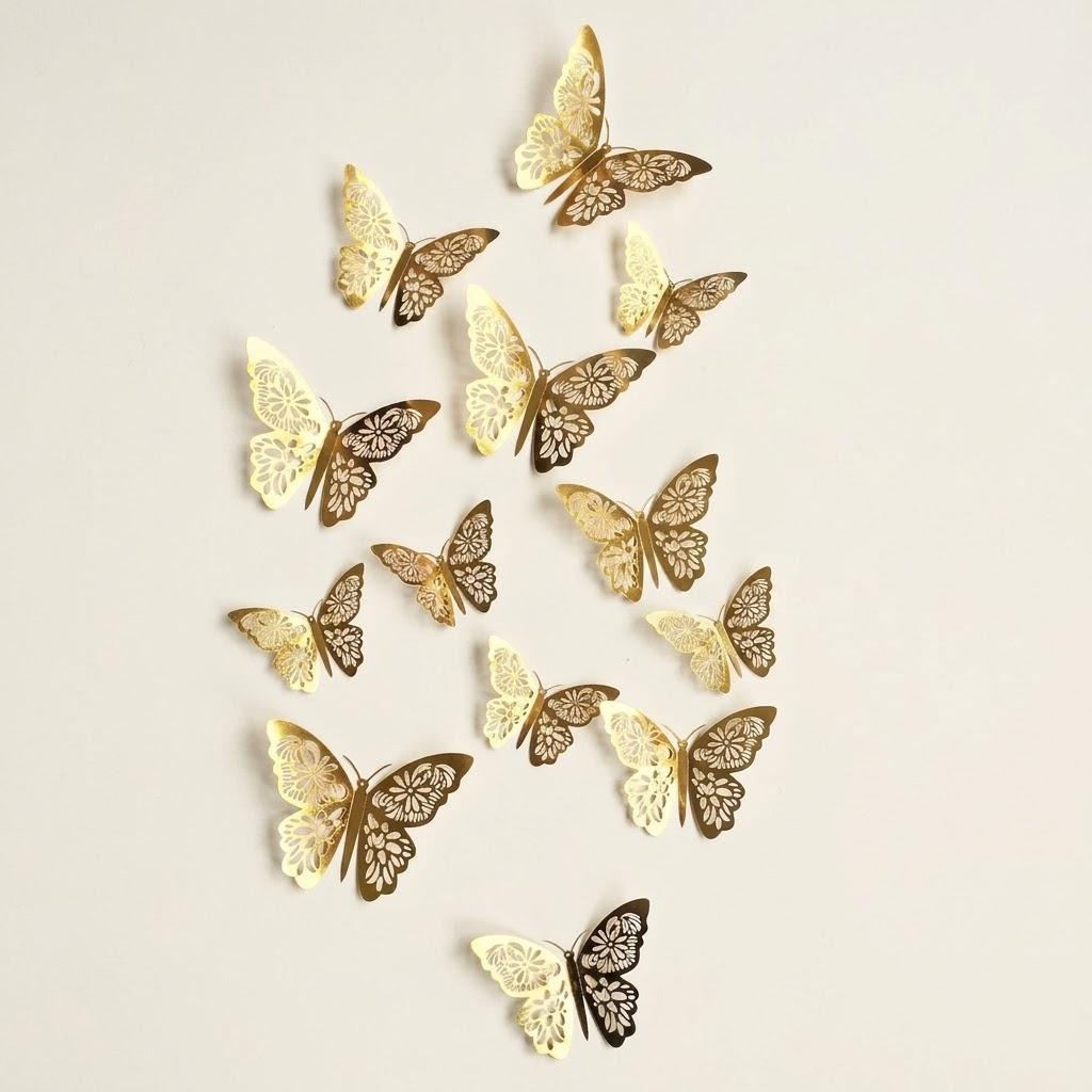 3D Butterfly Wall Stickers 12 Pieces Home Decor DIY Decals for Kids Room Nursery Bedroom Living Room Party Wedding Fridge