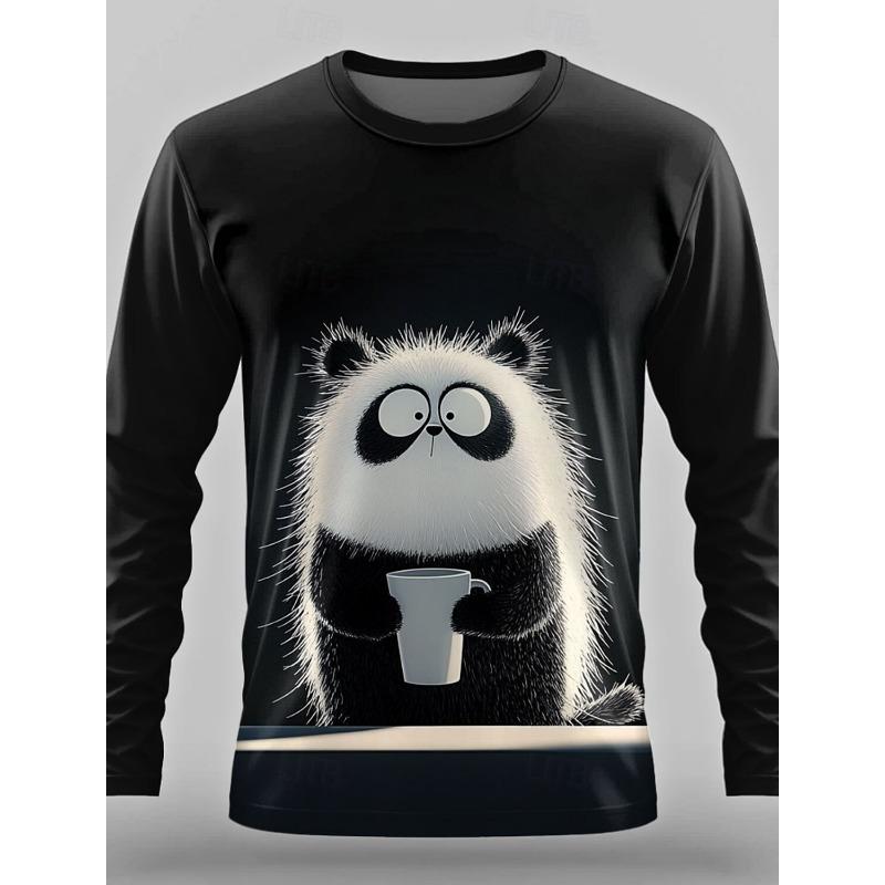 Spring and Autumn Round Neck 3D Cute Animal Printed Top Fashionable Casual Long Sleeved Men's T-shirts