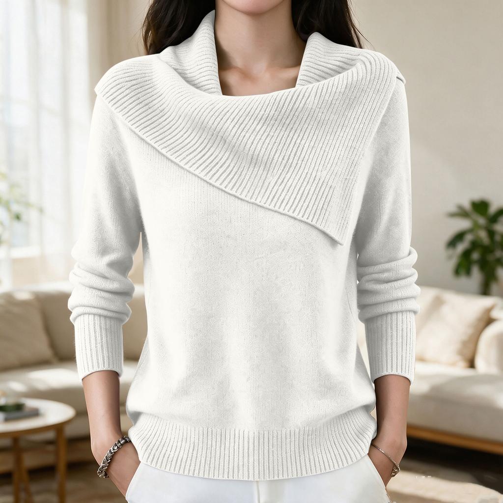 Women's Retro Color Slim Fit Turn-Down Collar Sweater Pullover
