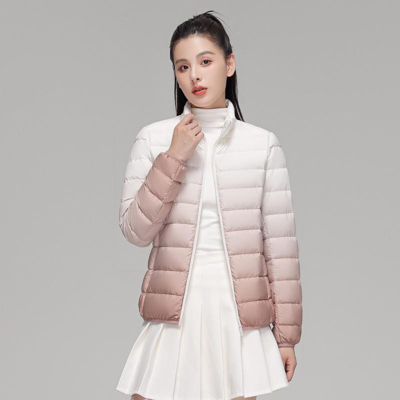 Womens Lightweight Down Jacket Winter Hooded Stand Collar Gradient Color Plus Size 90% White Duck
