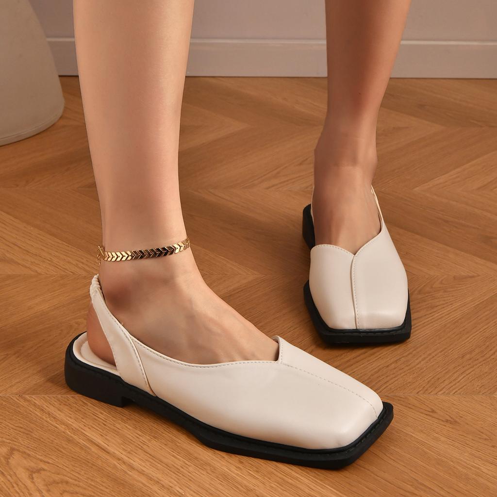 Fashion Sandals for Women Flat Bottomed Square Toe Single Shoes Retro Exterior Wear Anti Slip Beach Slippers Women