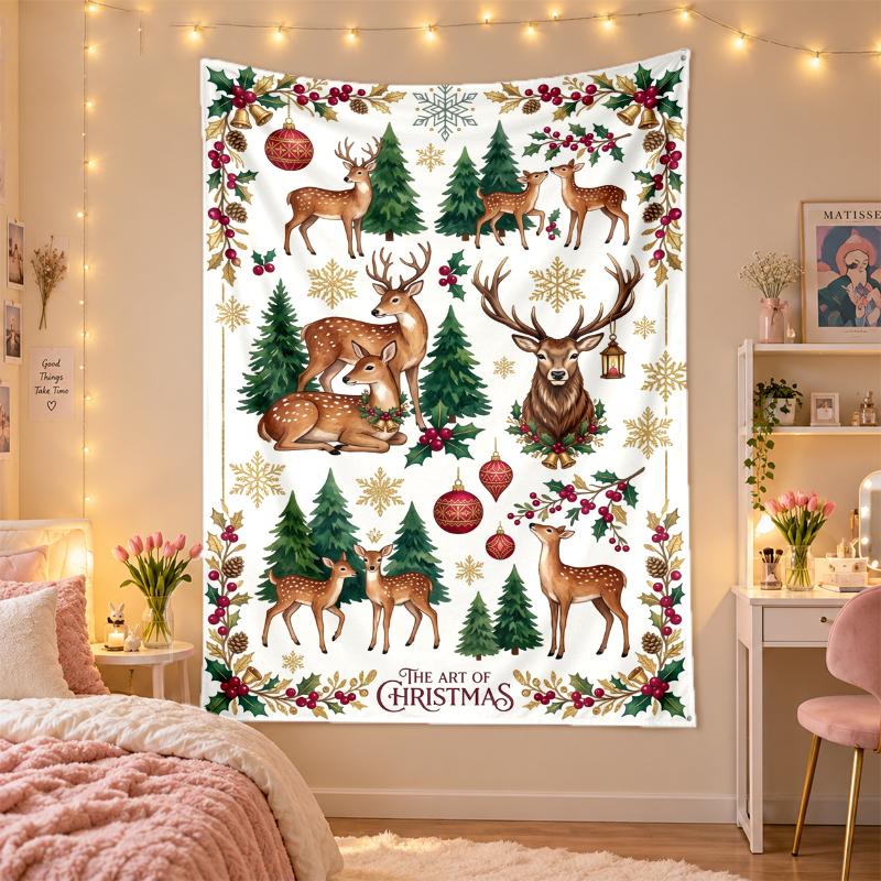 Christmas Printed Tapestry Wall Hanging For Bedroom Living Room Wall Decor Holiday Gift