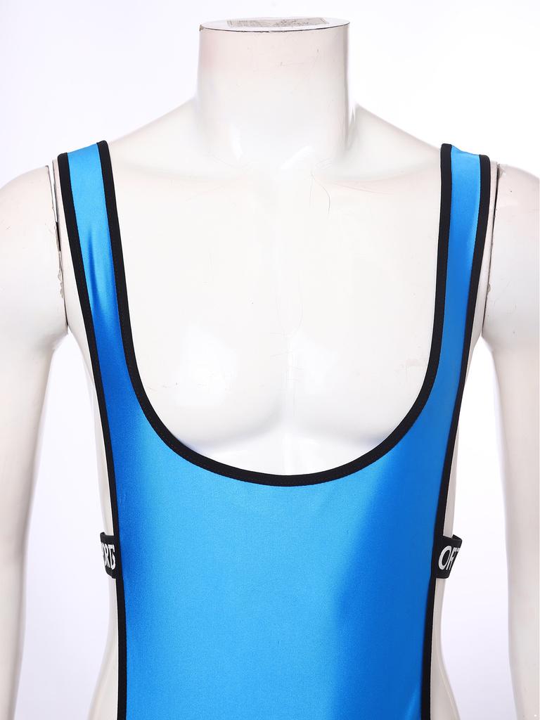 Men‘s Shiny One Piece Swim Bodysuit S-3XL Low Cut Neck Strappy Side Open Elastic Waistband Boxer Bottom for Bodybuilding Pool Training