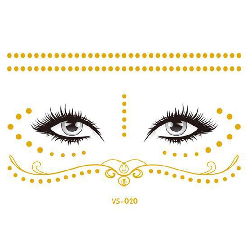 Pegatinas de purpurina para tatuajes faciales, tatuajes temporales metálicos dorados, calcomanías de maquillaje impermeables para chicas, fiestas, festivales de música