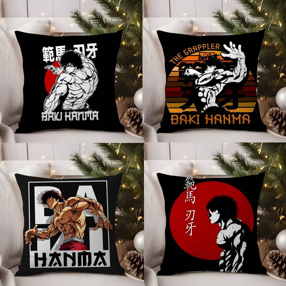 H-Hanma B-Baki Pillow Case Home Dorm Chair Back Short Plush Double-Sided Printing Office Nap Time Cushion Cover
