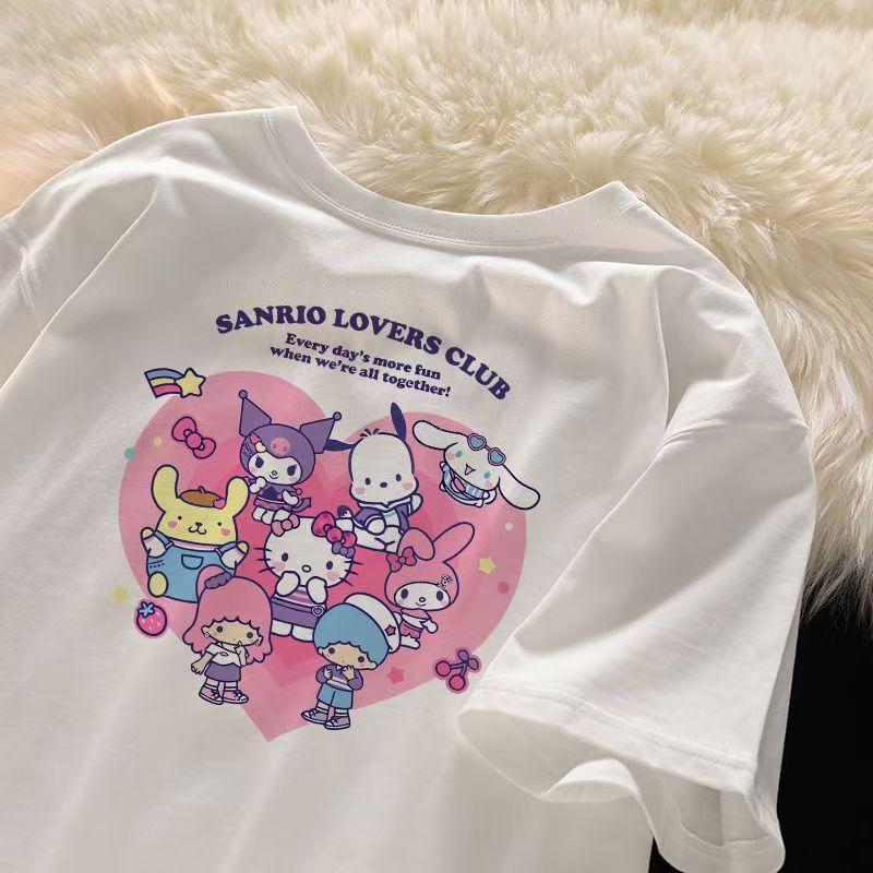 

Sanrios 2026Summer New Collection HelloKitty Cartoon Print Pure Cotton LooseFitting Breathable Womens ShortSleeved TShirt S