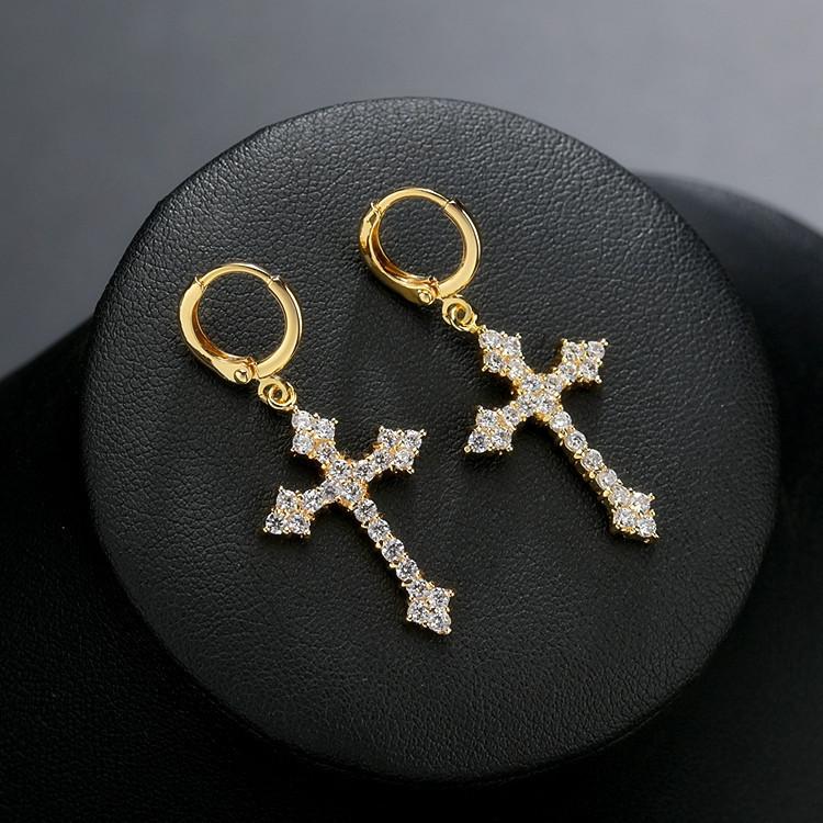 European and American Cross Earrings Inlaid with High Quality Zircon Earrings Fashionable Mens and Womens Ear Accessories