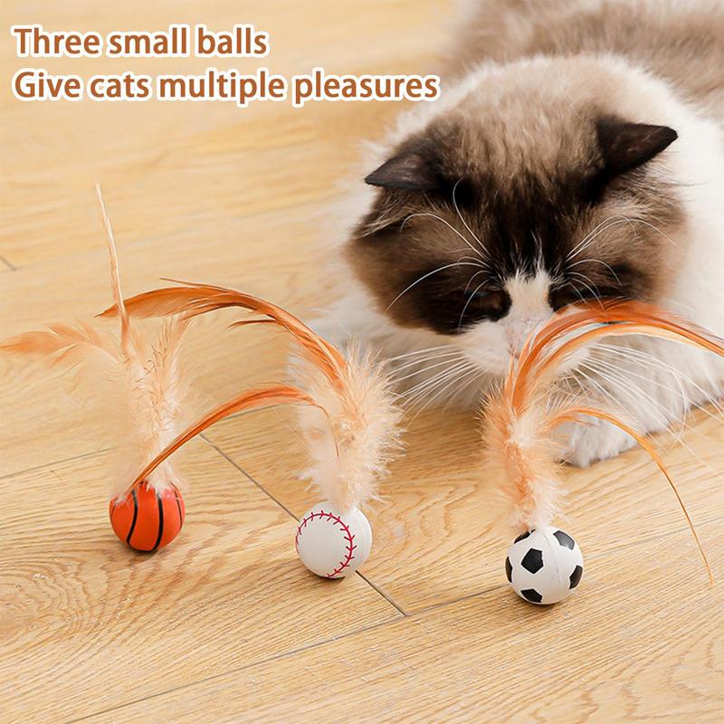3Pcs Cat Interactive Ball Toys Bouncy Balls with Feathers Indoor Cat Game Toy Feather Cat Training Catcher Pet Toy