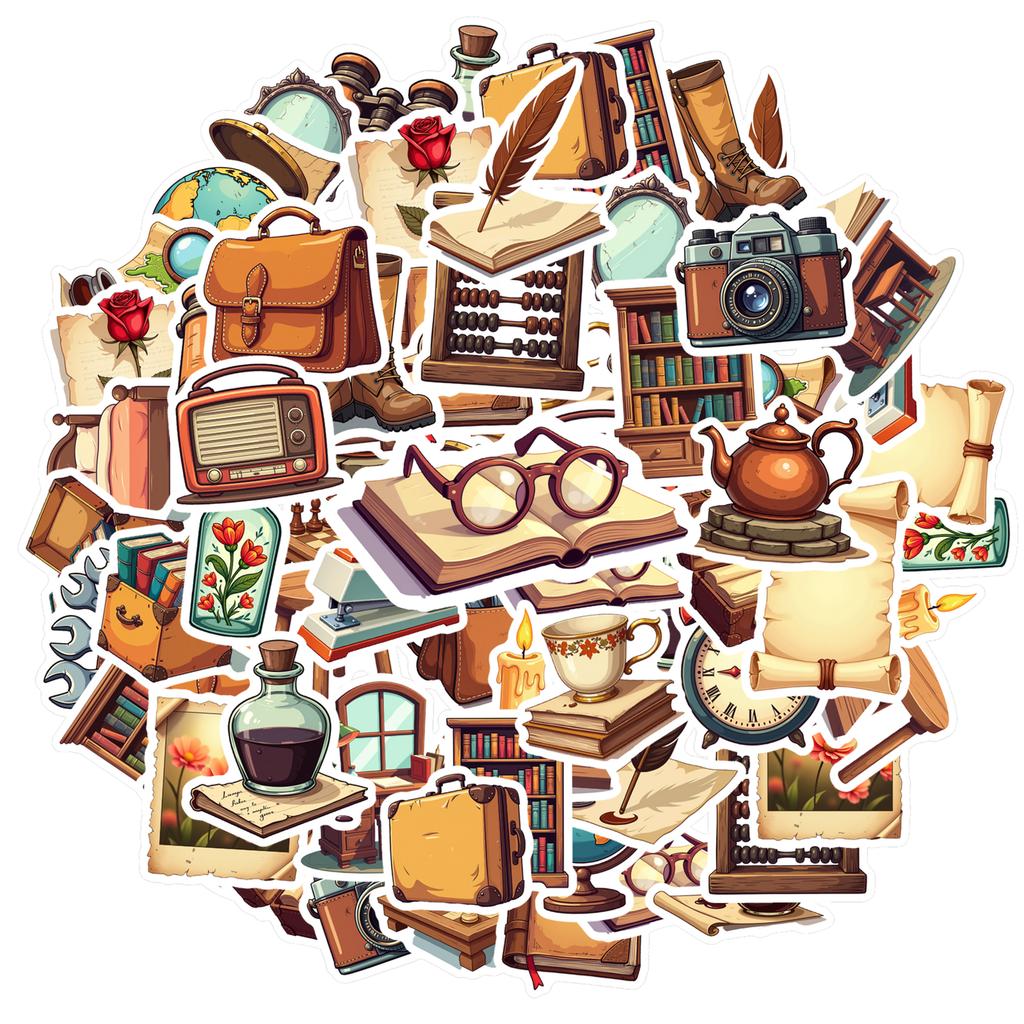 Vintage Retro Office Decals Nostalgic Antique Stationery School Supplies Stationery Stickers For Guitar Suitcase