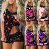 Women Print Pajamas Sleeveless Lace Cami Shorts Lingerie Sleepwear Set
