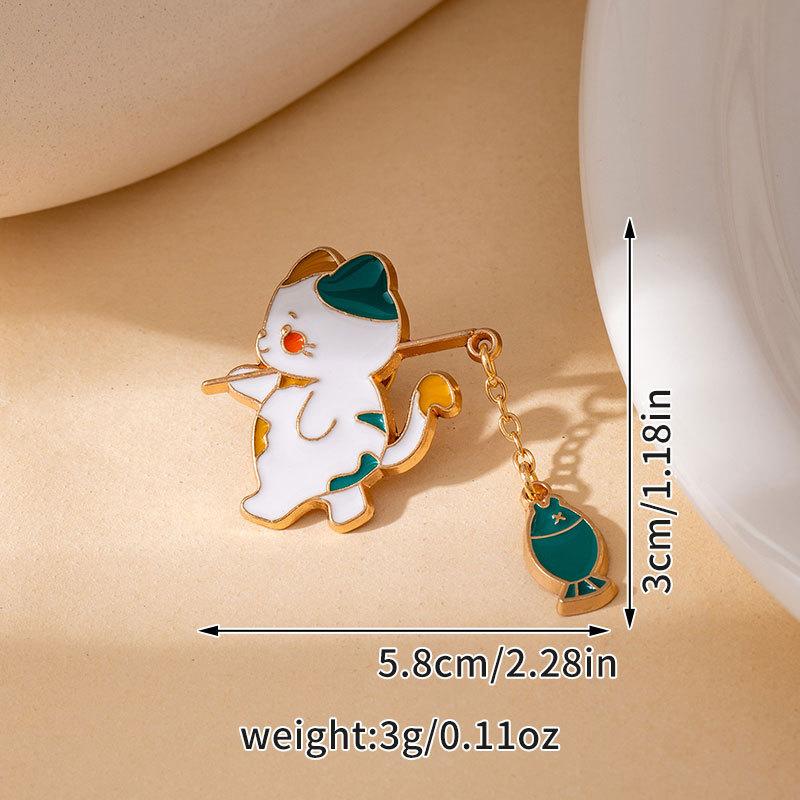 Cartoon Cute Cat Fishing Series Badge Backpack Clothing Accessories Oil Drip Alloy Personality Badge