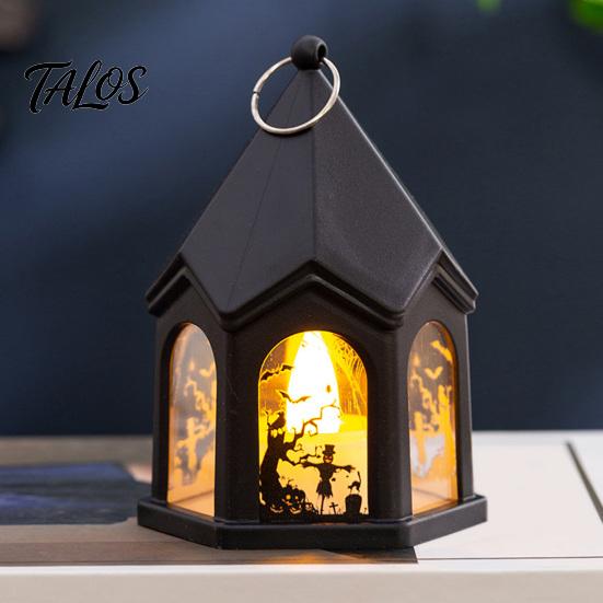 Flickering Candle Lights Halloween Pumpkin Lantern, Gothic House Shape LED Light Safe Night Lamps for Children Party, Spooky Table Centerpieces, Home