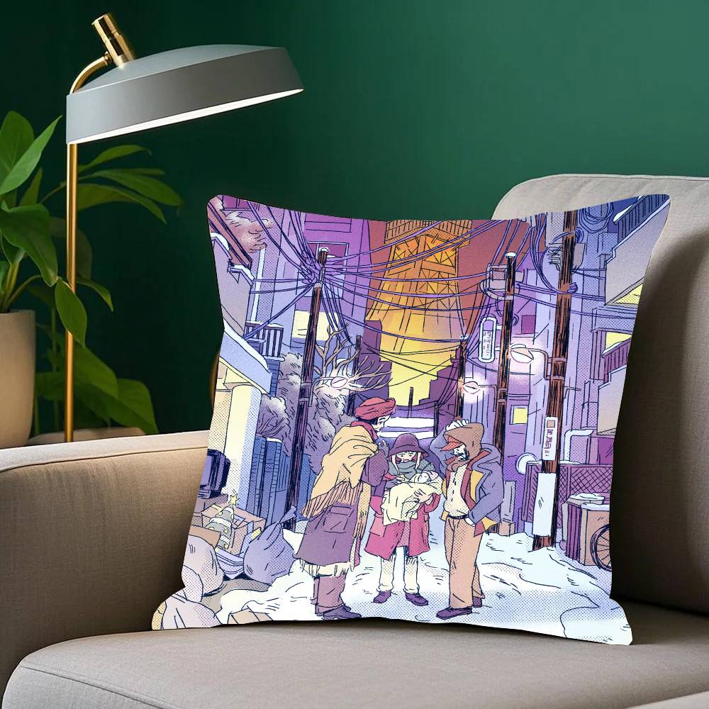 Anime T-Tokyo Godfathers Pillow Case Fashion Square Pillowcase Bedroom Sofa Room Ins Decoration Leisure