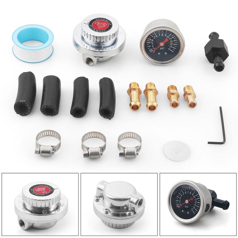 One Set 0-15 PSI Pressure Gauge and Fuel Block Manual Adjustable 1-5 PSI Fuel Pressure Regulator Carburetor Carb Fuel Pump Kit