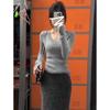 Premium Gray Neck Sweater Women's Lazy Style Knitted Bottoming Shirt Spring Slim and Thin Inner Top