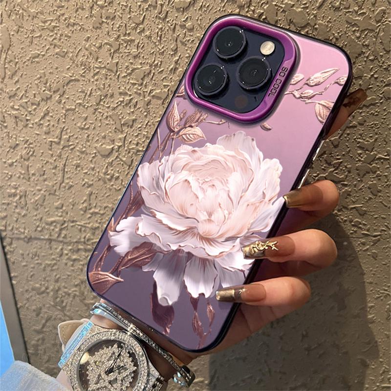 Gold Lotus Flower Electroplate Silver IMD Phone Case For iPhone 16 Pro Max 11 12 13 14 15 Pro 16E 7 8 Plus X XS Shockproof Cover