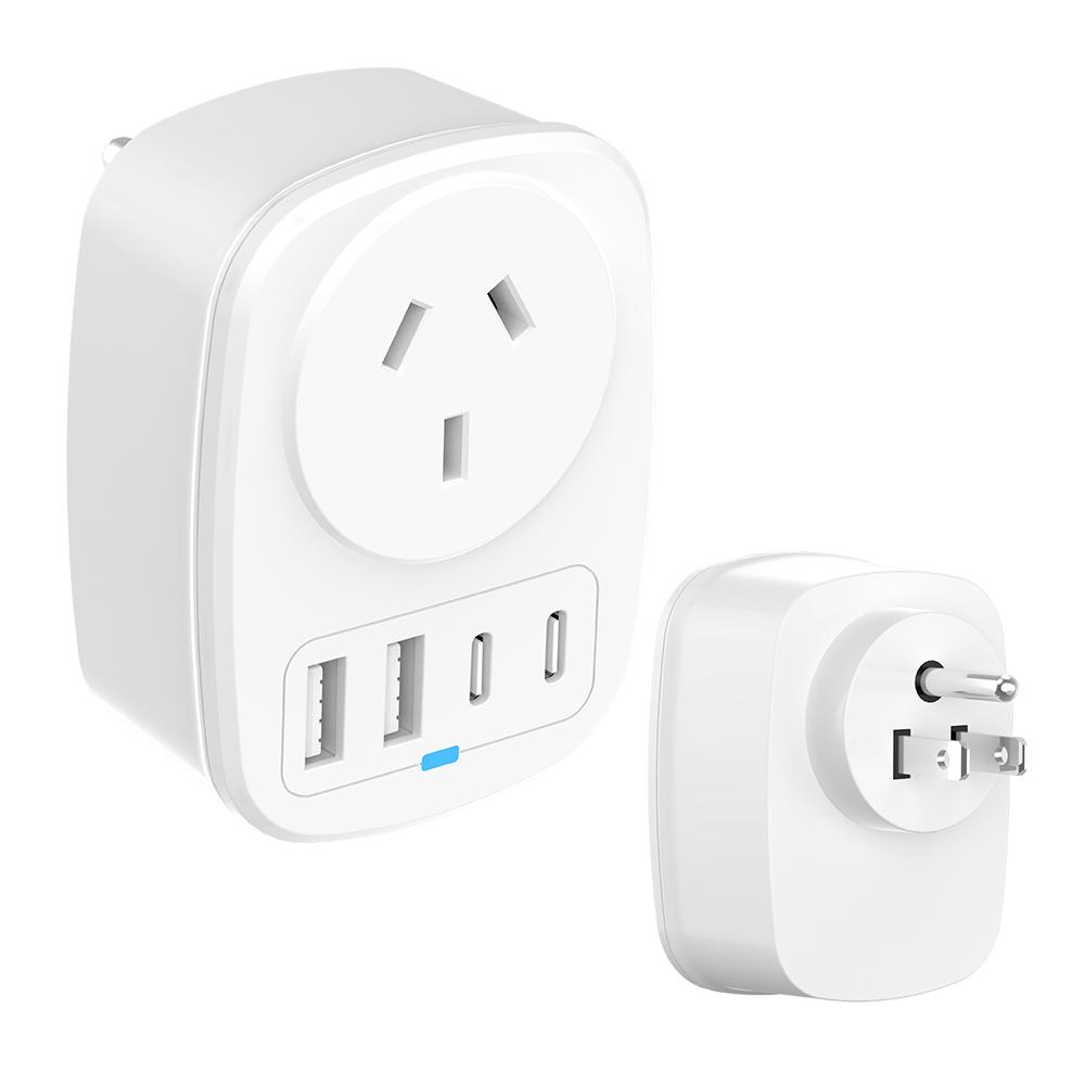 Universal Travel Adapter With 2 USB Ports 2 Type-C Charging All-in-one Travel Adapter EU/UK/US/AU Plug for Travel Power Adaptor