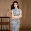 Sleeveless Golden Velvet National Style New Chinese Long Cheongsam Improved Young Women's High-end Retro Dress Spring and Summer