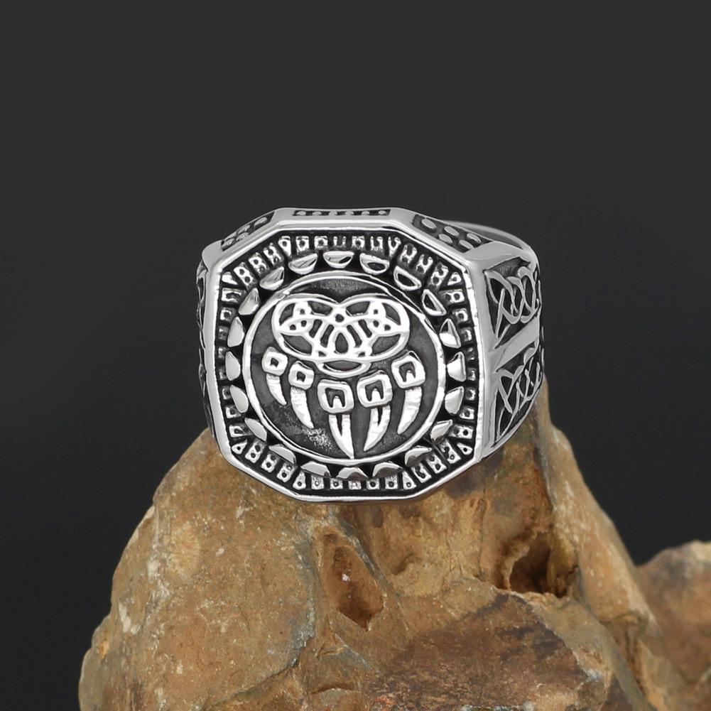 Viking Odin Bear Claw Finger Ring: Men s European & American Fashion Jewelry in Titanium Steel Size 13 серебряный