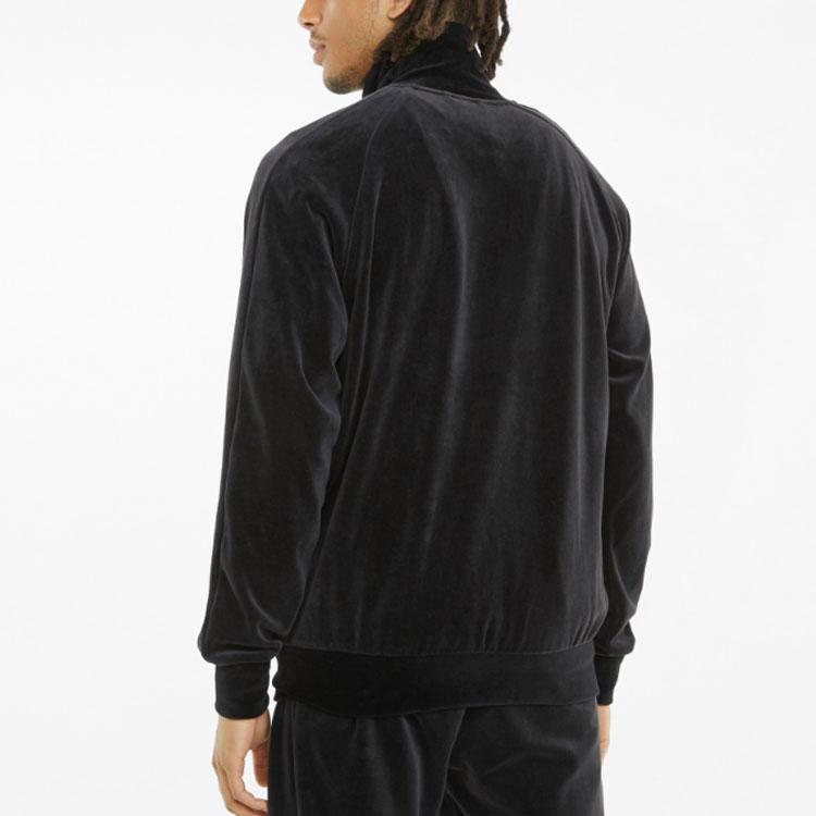 Puma Iconic T7 Embroidered Logo Retro Sports Velour Track Jacket Men Outerwear Black 532936-01