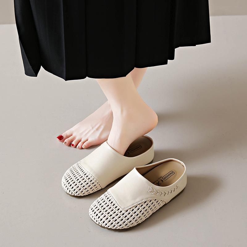 Thick-soled Woven Hollow Bag Head Sandals Women's Shoes 2025 New Comfortable and Breathable One-pedal Beach Roman Slippers